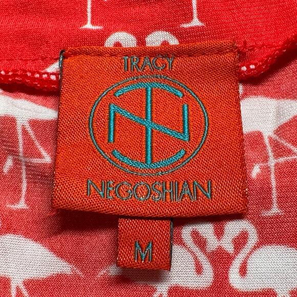 Tracy Negoshian Dress Womens Medium Red Mini Shift‎ Flamingos Resort Vacation - Picture 6 of 8